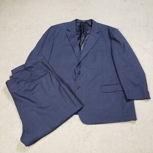 Jos A Bank Mens 54R Blue Two Piece Suit 100% Wool 48x27 Pants Big & Tall